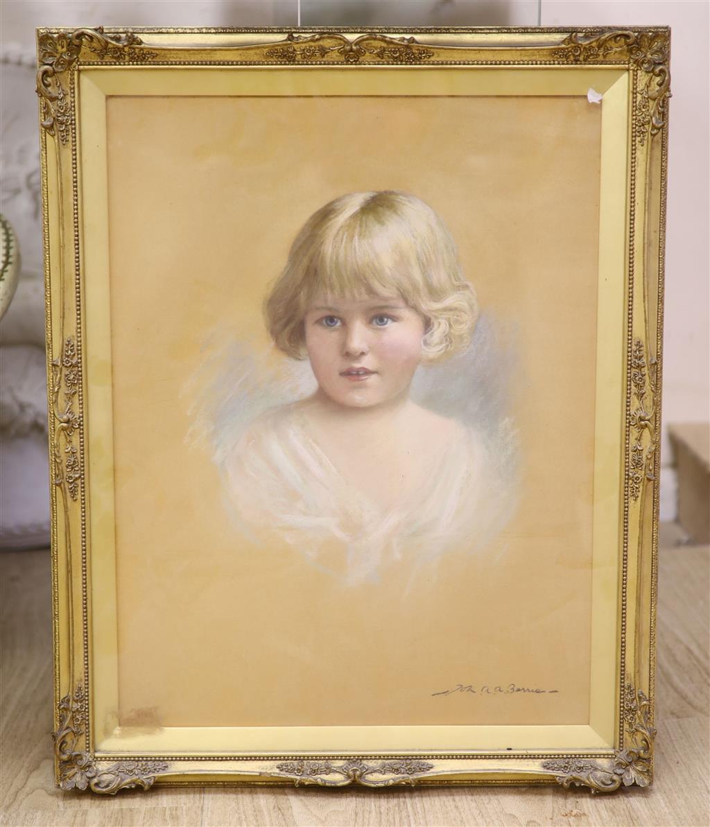 John Archibald Alexander Berrie (1887-1962), pastel on paper, Portrait of a girl, signed, 53 x 40cm